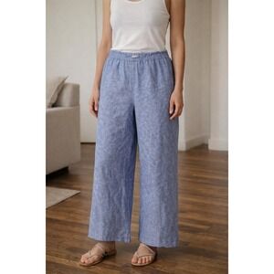 Maison Jules Blue Linen Blend Wide Leg Paperbag Waist Pants XL coastal grandma